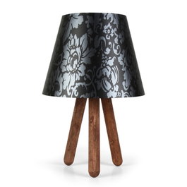 Opviq AYD-1935 Lámpara de Mesa Moderna, Madera de Haya y Tela de PVC, Negro y Nogal, 22 x 33 cm